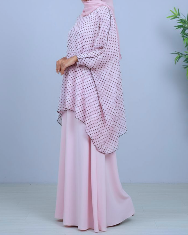 Polka Dot Cape Abaya- Baby Pink