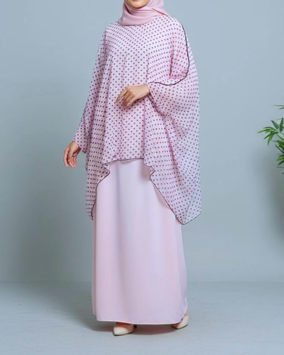 Polka Dot Cape Abaya- Baby Pink