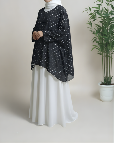 Polka Dot Cape Abaya- Black